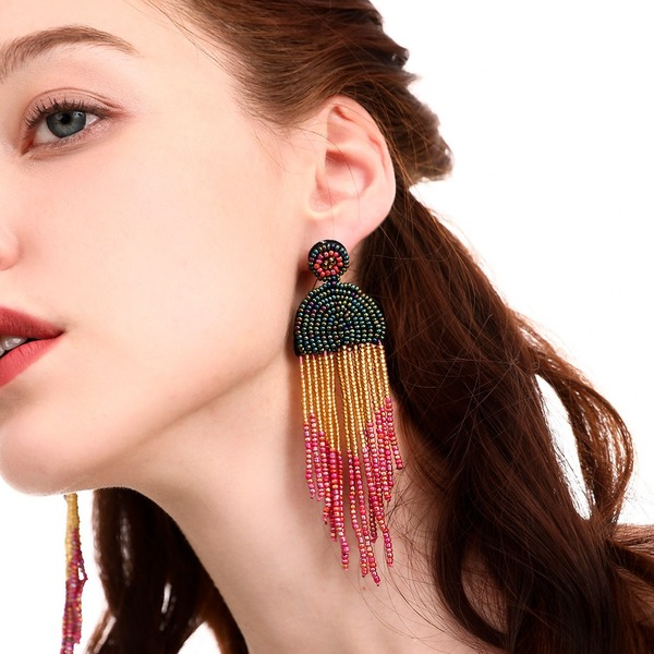 Wholesale Boho Tassel Microfiber Rice Bead Earrings JDC-ES-GSJM075 Earrings 杰米 Wholesale Jewelry JoyasDeChina Joyas De China