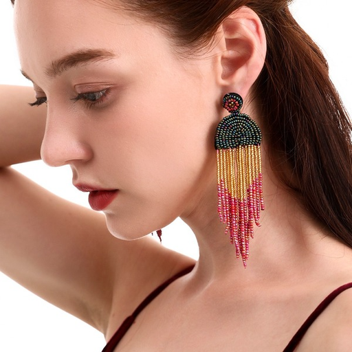 Wholesale Boho Tassel Microfiber Rice Bead Earrings JDC-ES-GSJM075 Earrings 杰米 Wholesale Jewelry JoyasDeChina Joyas De China