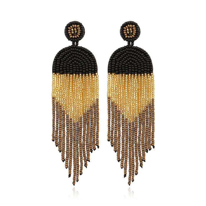 Wholesale Boho Tassel Microfiber Rice Bead Earrings JDC-ES-GSJM075 Earrings 杰米 black E68671 Wholesale Jewelry JoyasDeChina Joyas De China