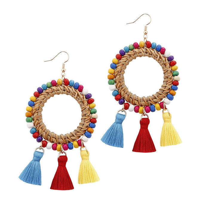 Wholesale Boho Tassel Microfiber Rice Bead Earrings JDC-ES-GSJM075 Earrings 杰米 color E68642 Wholesale Jewelry JoyasDeChina Joyas De China