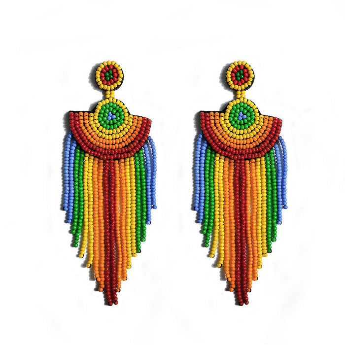 Wholesale Boho Tassel Microfiber Rice Bead Earrings JDC-ES-GSJM075 Earrings 杰米 color E68797 Wholesale Jewelry JoyasDeChina Joyas De China