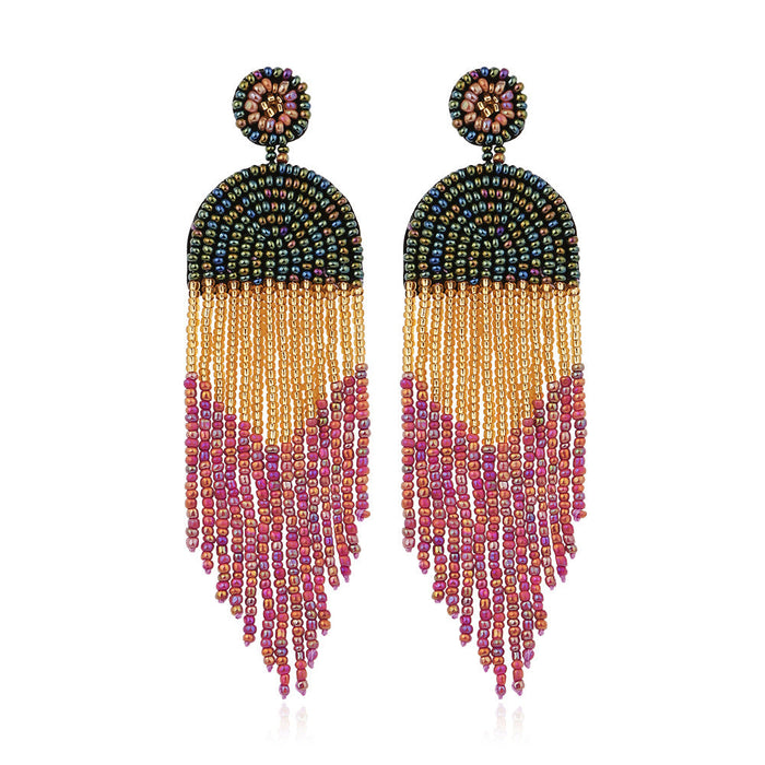 Wholesale Boho Tassel Microfiber Rice Bead Earrings JDC-ES-GSJM075 Earrings 杰米 green E68671 Wholesale Jewelry JoyasDeChina Joyas De China