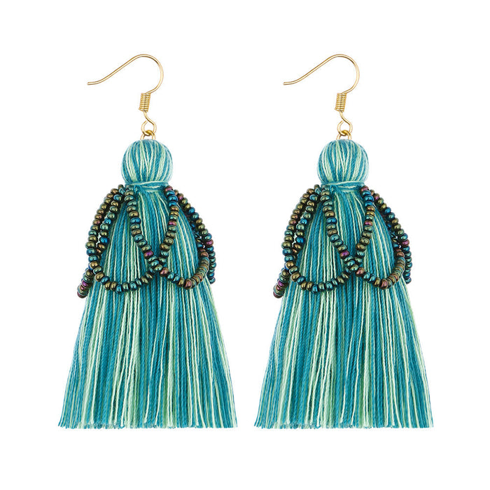 Wholesale Boho Tassel Microfiber Rice Bead Earrings JDC-ES-GSJM075 Earrings 杰米 green E68680 Wholesale Jewelry JoyasDeChina Joyas De China