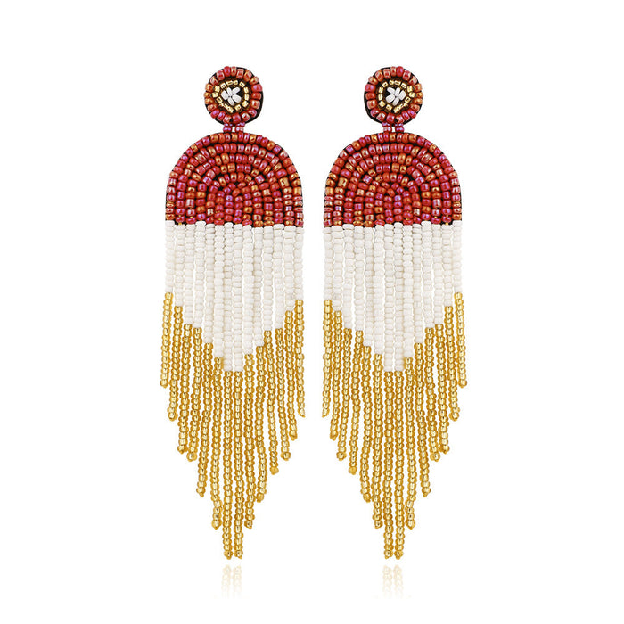 Wholesale Boho Tassel Microfiber Rice Bead Earrings JDC-ES-GSJM075 Earrings 杰米 red E68671 Wholesale Jewelry JoyasDeChina Joyas De China