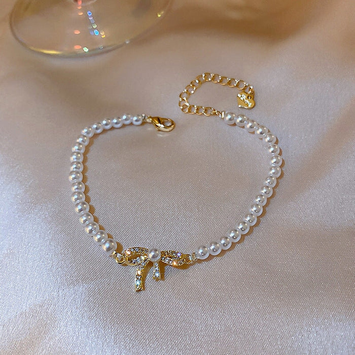 Wholesale bow pearl alloy bracelet JDC-BT-BaoY007 Bracelet 宝钰 1 Wholesale Jewelry JoyasDeChina Joyas De China