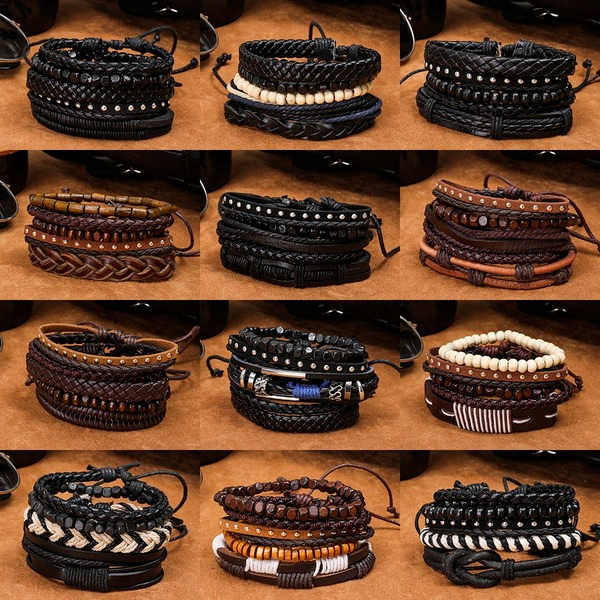 Bulk Jewelry Wholesale Bracelet Brown braided cowhide  geometry Cortex JDC-BT-KJ015 Wholesale factory from China YIWU China