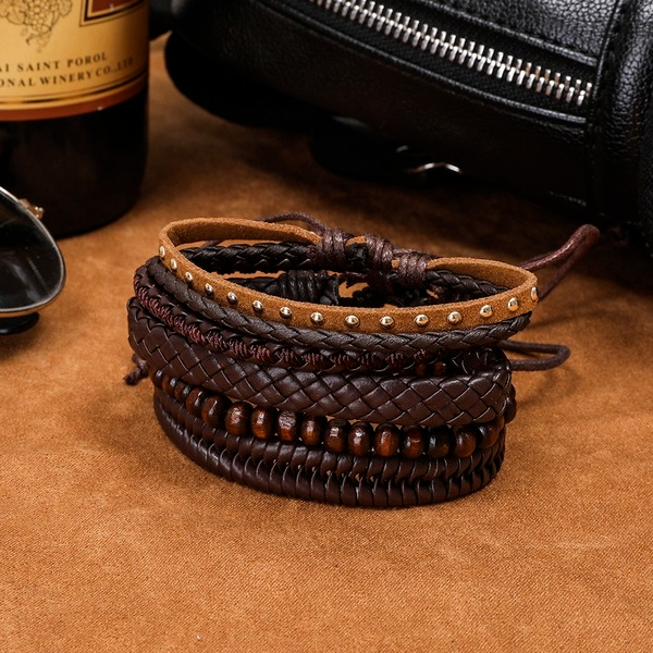 Bulk Jewelry Wholesale Bracelet Brown braided cowhide  geometry Cortex JDC-BT-KJ015 Wholesale factory from China YIWU China