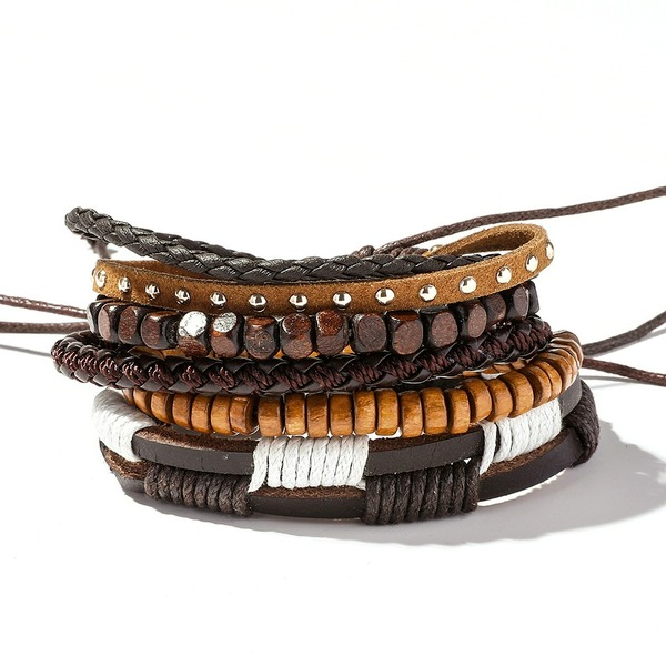 Bulk Jewelry Wholesale Bracelet Brown braided cowhide  geometry Cortex JDC-BT-KJ015 Wholesale factory from China YIWU China