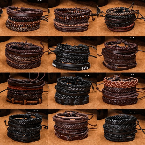 Bulk Jewelry Wholesale Bracelet Brown braided cowhide  geometry Cortex JDC-BT-KJ015 Wholesale factory from China YIWU China