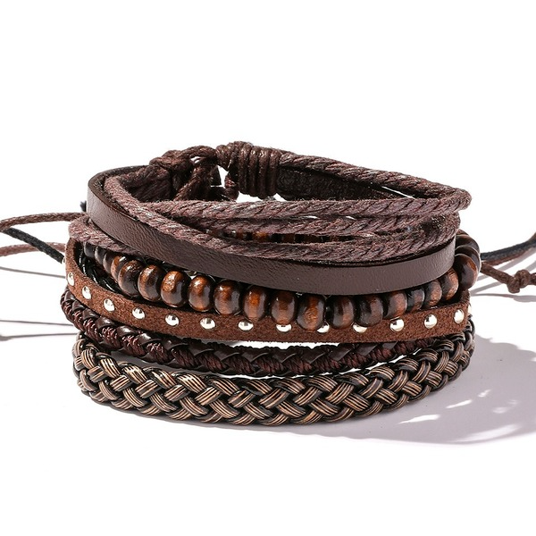 Bulk Jewelry Wholesale Bracelet Brown braided cowhide  geometry Cortex JDC-BT-KJ015 Wholesale factory from China YIWU China