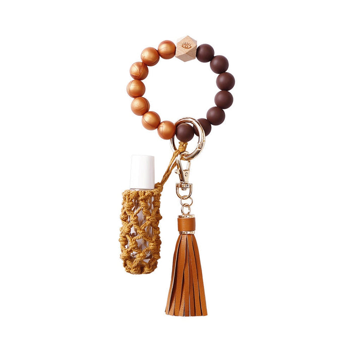 Wholesale Braided Hand Sanitizer Bag Silicone Beaded Keychain Wristlet MOQ≥2 JDC-KC-JM007 Keychains 杰米 MOQ2 brown K68317 Wholesale Jewelry JoyasDeChina Joyas De China