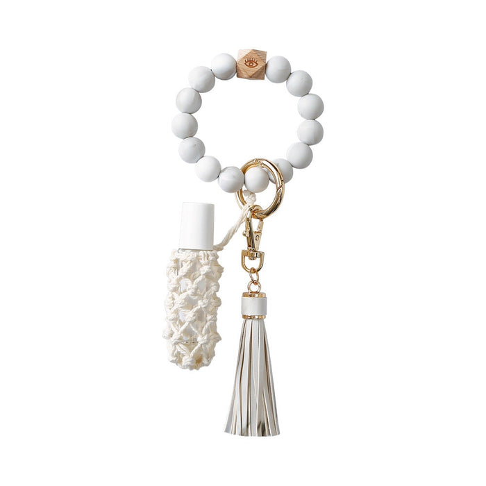 Wholesale Braided Hand Sanitizer Bag Silicone Beaded Keychain Wristlet MOQ≥2 JDC-KC-JM007 Keychains 杰米 MOQ2 white K68317 Wholesale Jewelry JoyasDeChina Joyas De China