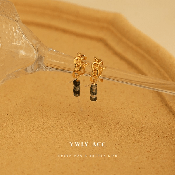 Wholesale Brass Dark Green Natural Stone Long Tassel Stud Earrings JDC-ES-YWLY035 Earrings 丽轶 Wholesale Jewelry JoyasDeChina Joyas De China