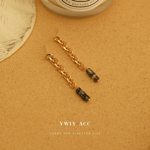 Wholesale Brass Dark Green Natural Stone Long Tassel Stud Earrings JDC-ES-YWLY035 Earrings 丽轶 Wholesale Jewelry JoyasDeChina Joyas De China