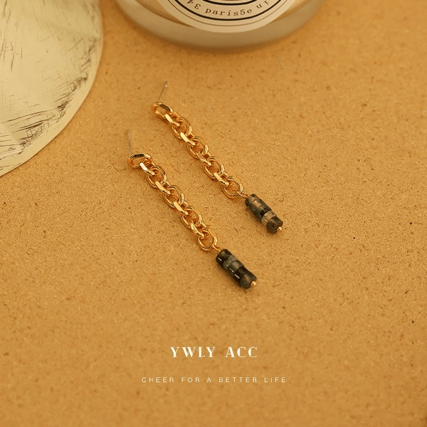 Wholesale Brass Dark Green Natural Stone Long Tassel Stud Earrings JDC-ES-YWLY035 Earrings 丽轶 Wholesale Jewelry JoyasDeChina Joyas De China