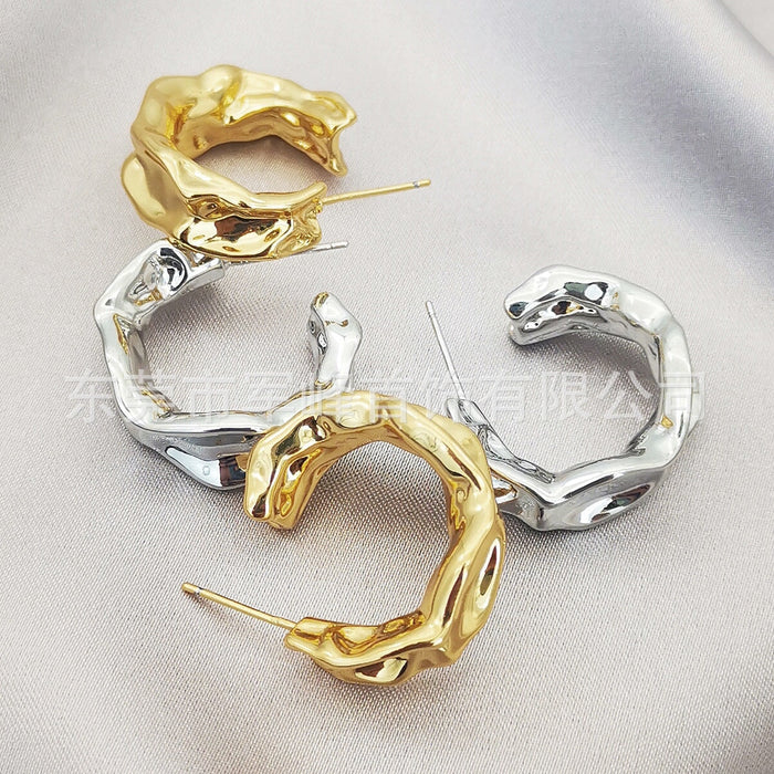 Wholesale Brass Electroplated White Steel Lava Irregular Earrings JDC-ES-Junf002 Earrings 军峰 Wholesale Jewelry JoyasDeChina Joyas De China