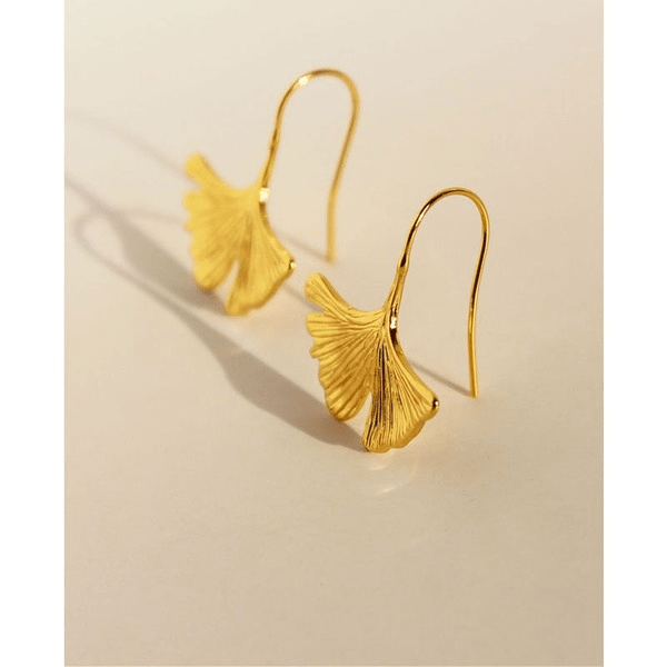 Wholesale Brass Plated Genuine Ginkgo Leaf Earrings JDC-ES-BaoLi006 Earrings 宝莉 Wholesale Jewelry JoyasDeChina Joyas De China