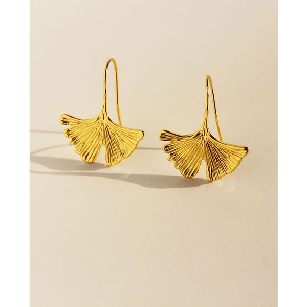 Wholesale Brass Plated Genuine Ginkgo Leaf Earrings JDC-ES-BaoLi006 Earrings 宝莉 Wholesale Jewelry JoyasDeChina Joyas De China