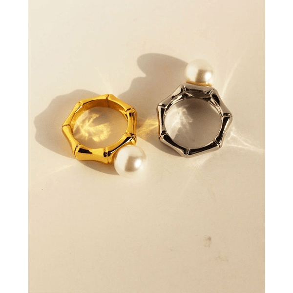 Wholesale Brass Real Gold Plated Vintage Bamboo Pearl Ring JDC-RS-BaoLi064 Rings 宝莉 Wholesale Jewelry JoyasDeChina Joyas De China