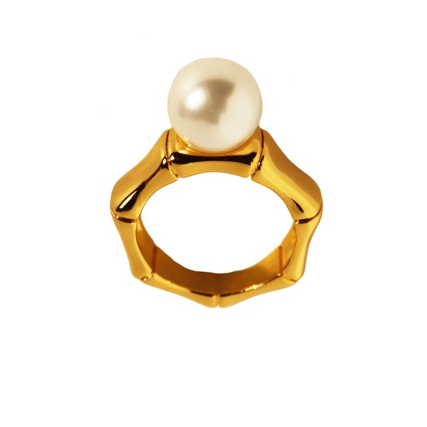 Wholesale Brass Real Gold Plated Vintage Bamboo Pearl Ring JDC-RS-BaoLi064 Rings 宝莉 Wholesale Jewelry JoyasDeChina Joyas De China