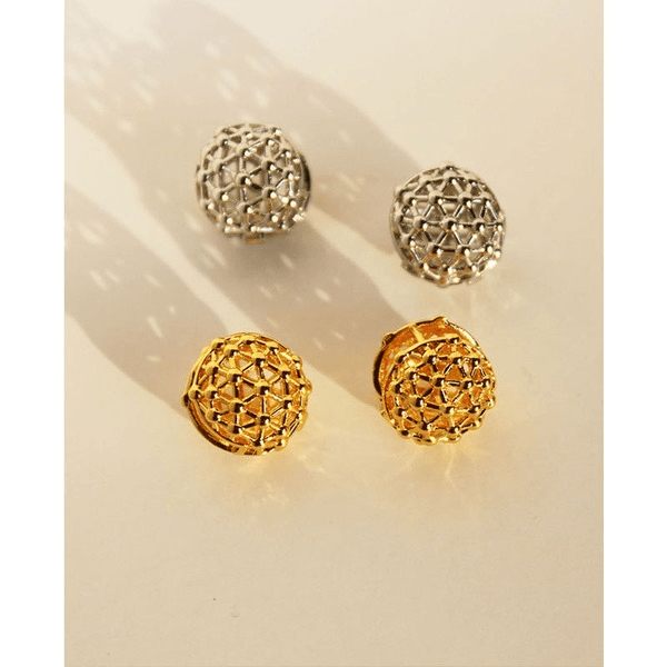 Wholesale Brass Round Ball Ear Buckles Hollow Braided Metal JDC-ES-BaoLi005 Earrings 宝莉 Wholesale Jewelry JoyasDeChina Joyas De China