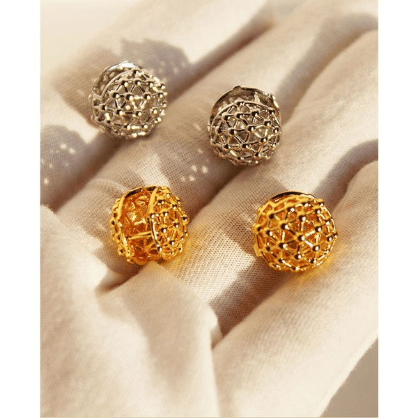 Wholesale Brass Round Ball Ear Buckles Hollow Braided Metal JDC-ES-BaoLi005 Earrings 宝莉 Wholesale Jewelry JoyasDeChina Joyas De China