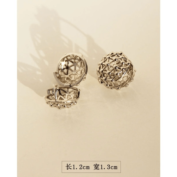 Wholesale Brass Round Ball Ear Buckles Hollow Braided Metal JDC-ES-BaoLi005 Earrings 宝莉 Wholesale Jewelry JoyasDeChina Joyas De China