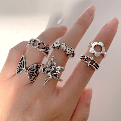 Wholesale Butterfly Genie Dice Chain Joint Alloy Ring Set 6 Piece Set JDC-RS-F086 Rings 韩之尚 54544 Wholesale Jewelry JoyasDeChina Joyas De China