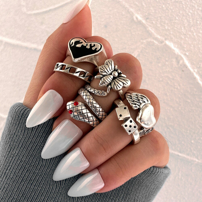 Wholesale Butterfly Genie Dice Chain Joint Alloy Ring Set 6 Piece Set JDC-RS-F086 Rings 韩之尚 Wholesale Jewelry JoyasDeChina Joyas De China