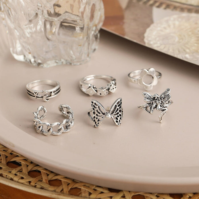 Wholesale Butterfly Genie Dice Chain Joint Alloy Ring Set 6 Piece Set JDC-RS-F086 Rings 韩之尚 Wholesale Jewelry JoyasDeChina Joyas De China