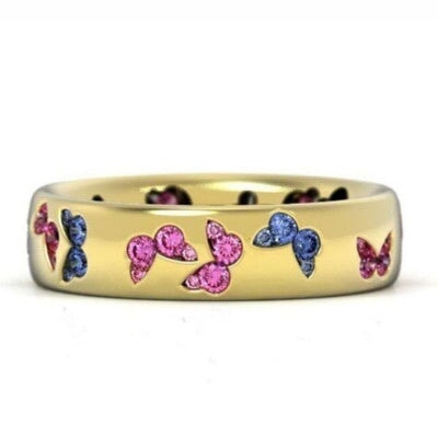 Wholesale butterfly inlaid with mixed color zircon alloy ring JDC-RS-hengzi001 Rings 恒姿 1 6 Wholesale Jewelry JoyasDeChina Joyas De China