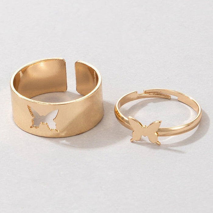 Wholesale Butterfly Love Star Moon Alloy Couple Ring Set JDC-RS-RL047 Rings 瑞列 Butterfly Gold one size Wholesale Jewelry JoyasDeChina Joyas De China