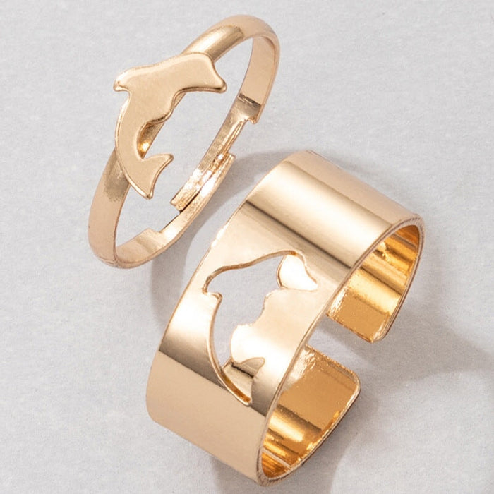 Wholesale Butterfly Love Star Moon Alloy Couple Ring Set JDC-RS-RL047 Rings 瑞列 Dolphin Gold one size Wholesale Jewelry JoyasDeChina Joyas De China