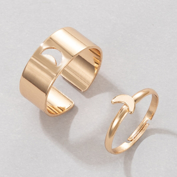 Wholesale Butterfly Love Star Moon Alloy Couple Ring Set JDC-RS-RL047 Rings 瑞列 Moon golden one size Wholesale Jewelry JoyasDeChina Joyas De China