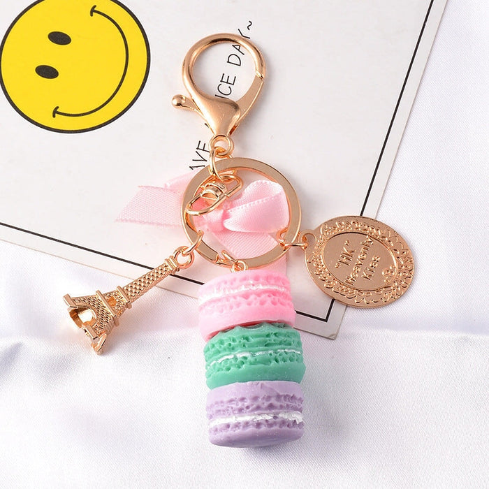 Wholesale Cake Macaron Resin Metal Keychain JDC-KC-FeiRun042 Keychains 飞润 pink green purple OPP Wholesale Jewelry JoyasDeChina Joyas De China