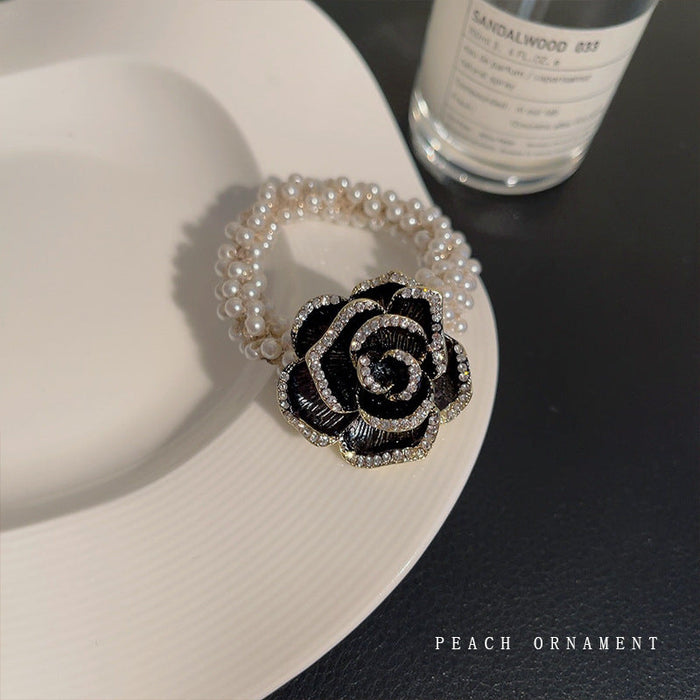 Wholesale Camellia Alloy Pearl Rhinestone Hair Scrunchies JDC-HS-GSMC009 Hair Scrunchies 曌彩 7 black Wholesale Jewelry JoyasDeChina Joyas De China