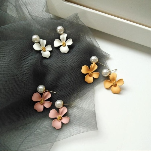 Bulk Jewelry Wholesale candy color alloy small flower Pearl Earrings JDC-ES-sf049 Wholesale factory from China YIWU China