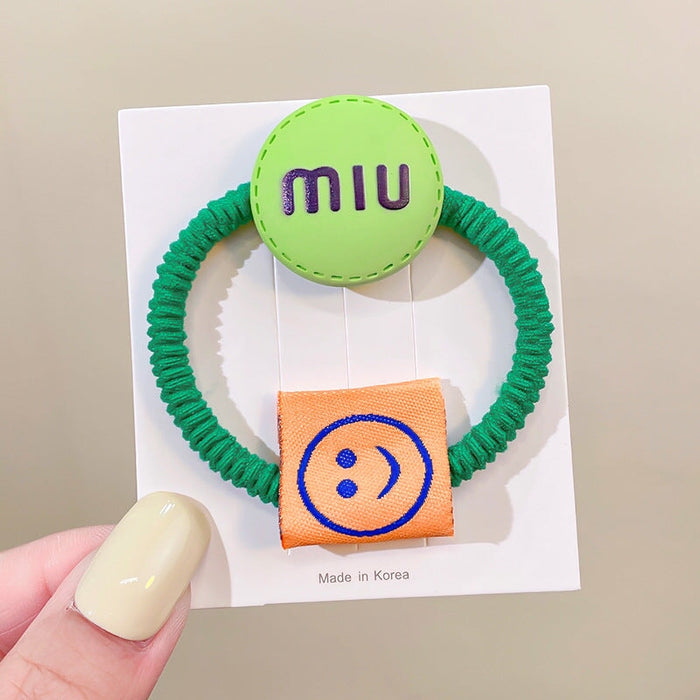 Wholesale candy color Miu bean letter smiling face Hair Scrunchies (F) JDC-HS-GSHX058 Hair Scrunchies 恒曦 3#green Wholesale Jewelry JoyasDeChina Joyas De China