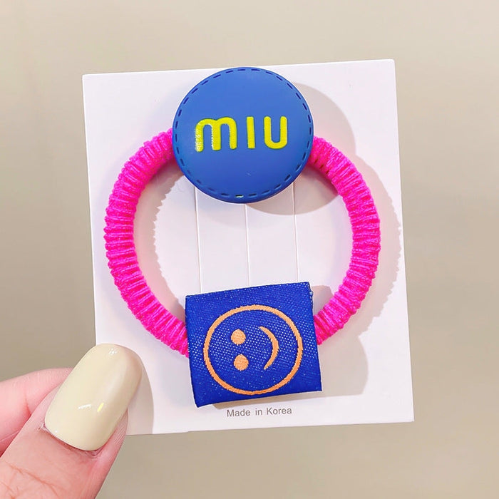 Wholesale candy color Miu bean letter smiling face Hair Scrunchies (F) JDC-HS-GSHX058 Hair Scrunchies 恒曦 5#rose red Wholesale Jewelry JoyasDeChina Joyas De China