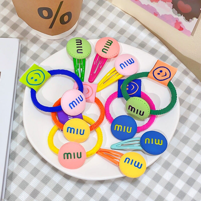 Wholesale candy color Miu bean letter smiling face Hair Scrunchies (F) JDC-HS-GSHX058 Hair Scrunchies 恒曦 Wholesale Jewelry JoyasDeChina Joyas De China