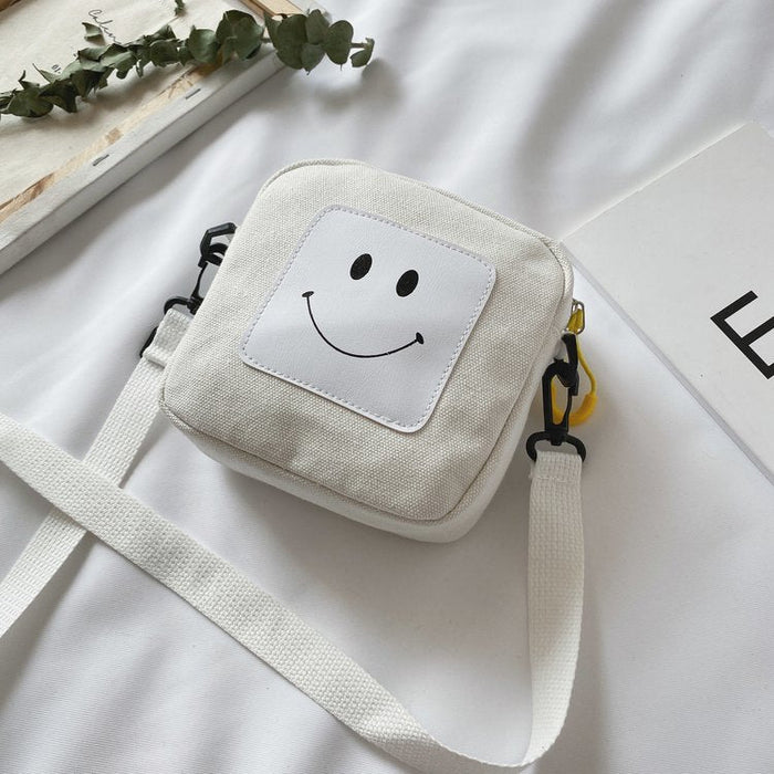 Wholesale Canvas Smiley Cute Messenger Bag JDC-SD-KR045 Shoulder Bags 坤然 white Wholesale Jewelry JoyasDeChina Joyas De China