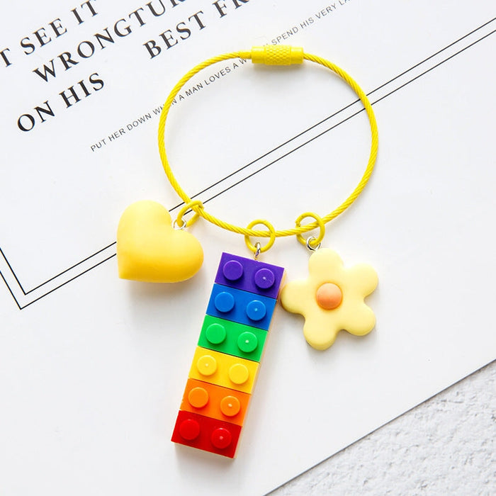 Wholesale Cartoon Love Flowers Plastic Rainbow Building Blocks Keychain JDC-KC-QiaM001 Keychains 恰美 1 Wholesale Jewelry JoyasDeChina Joyas De China