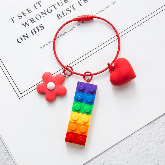Wholesale Cartoon Love Flowers Plastic Rainbow Building Blocks Keychain JDC-KC-QiaM001 Keychains 恰美 2 Wholesale Jewelry JoyasDeChina Joyas De China