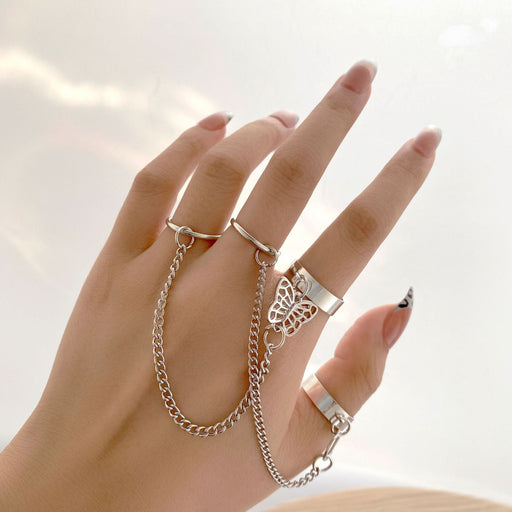 Wholesale Chain Combination Punk Butterfly Alloy Knuckle Ring JDC-RS-F101 Rings 韩之尚 Wholesale Jewelry JoyasDeChina Joyas De China