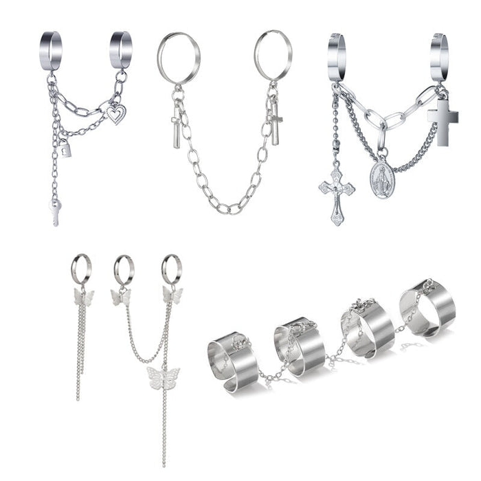 Wholesale chain two finger siamese cross key lock open alloy ring JDC-RS-F080 Rings 韩之尚 Wholesale Jewelry JoyasDeChina Joyas De China