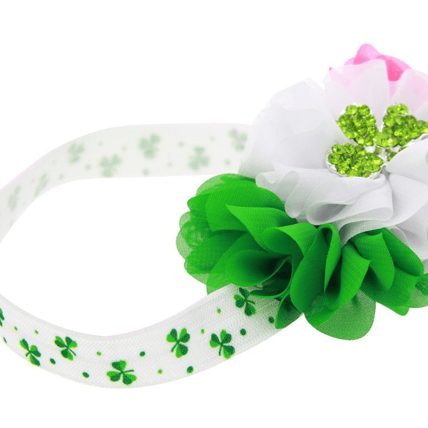 Wholesale Chiffon Green Rhinestone St. Patrick's Day Clover Kids Headband JDC-HD-GSQN046 Headband 丘诺 Wholesale Jewelry JoyasDeChina Joyas De China