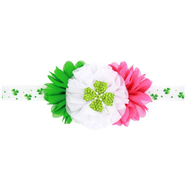 Wholesale Chiffon Green Rhinestone St. Patrick's Day Clover Kids Headband JDC-HD-GSQN046 Headband 丘诺 Wholesale Jewelry JoyasDeChina Joyas De China