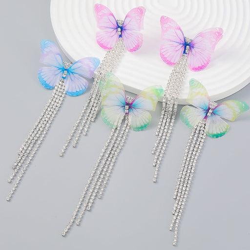 Wholesale Claw Chain Tassel Butterfly Rhinestone Alloy Earrings JDC-ES-JL957 Earrings 氿乐 Wholesale Jewelry JoyasDeChina Joyas De China