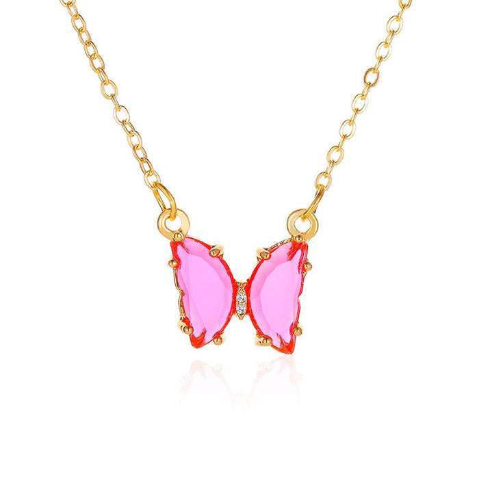 Bulk Jewelry Wholesale color alloy glass crystal butterfly necklace JDC-NE-D558 Wholesale factory from China YIWU China