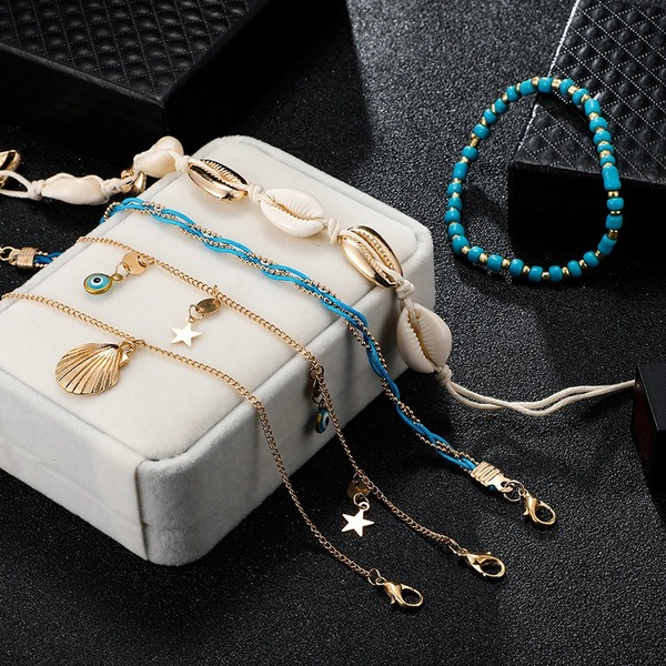 Bulk Jewelry Wholesale color alloy heart-shaped eye rice beads woven shell foot chain JDC-AS-C100 Wholesale factory from China YIWU China